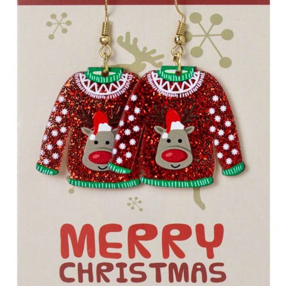 Brand New Christmas Reindeer Ugly Sweater Earrings